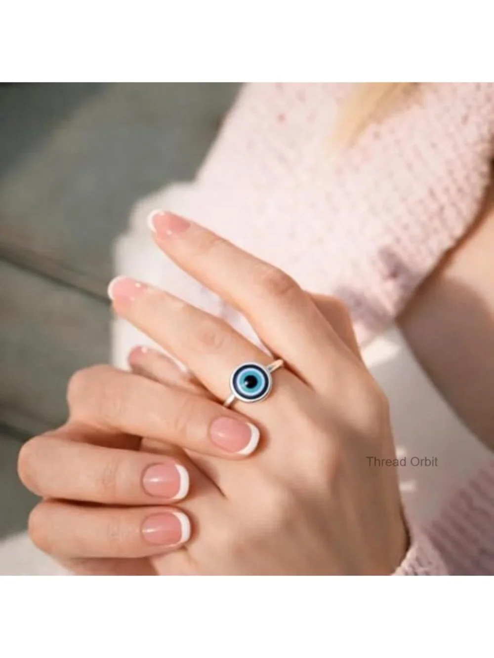 Stainless Steel Evil Eye Ring, Hypoallergenic, Tarnish Resistant, Stacking Ring